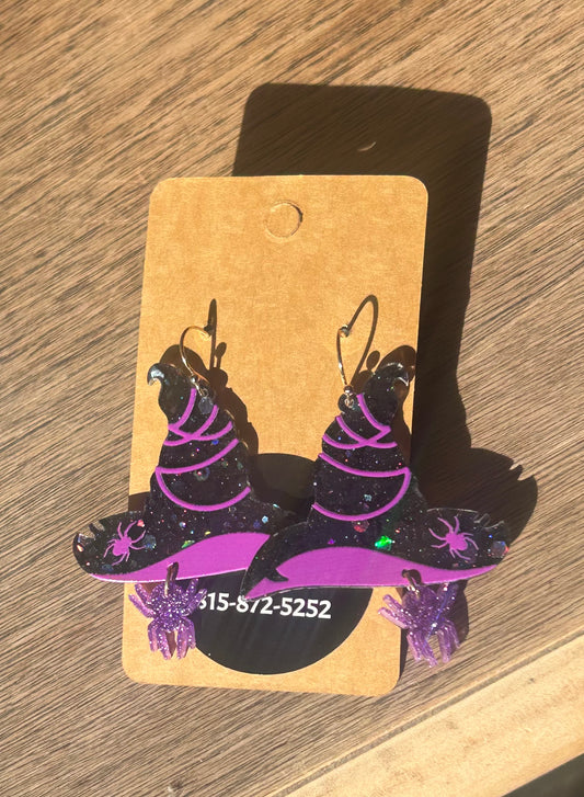 WITCH HAT WITH DROP SPIDER EARRINGS