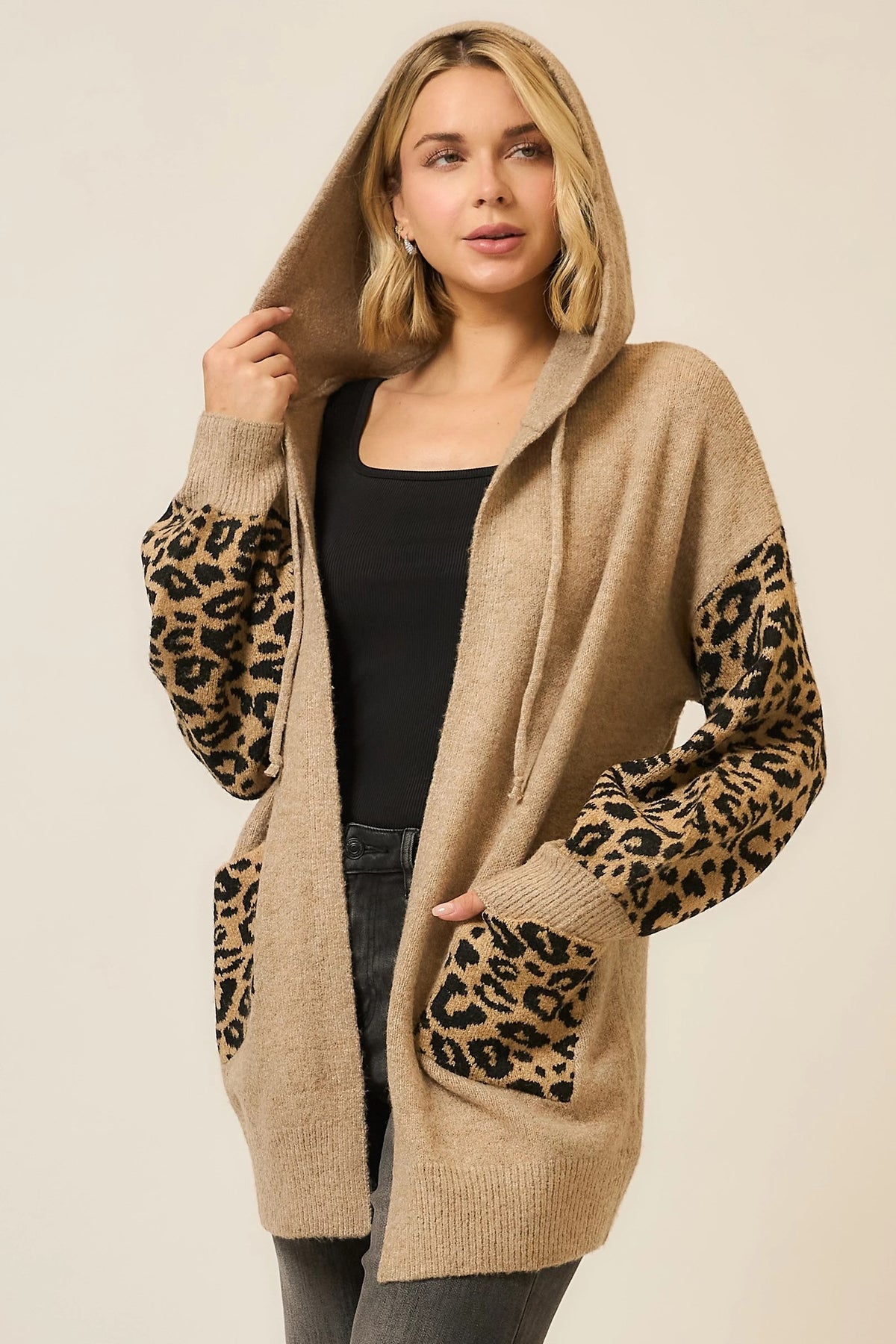Hooded Leopard Print Cardigan