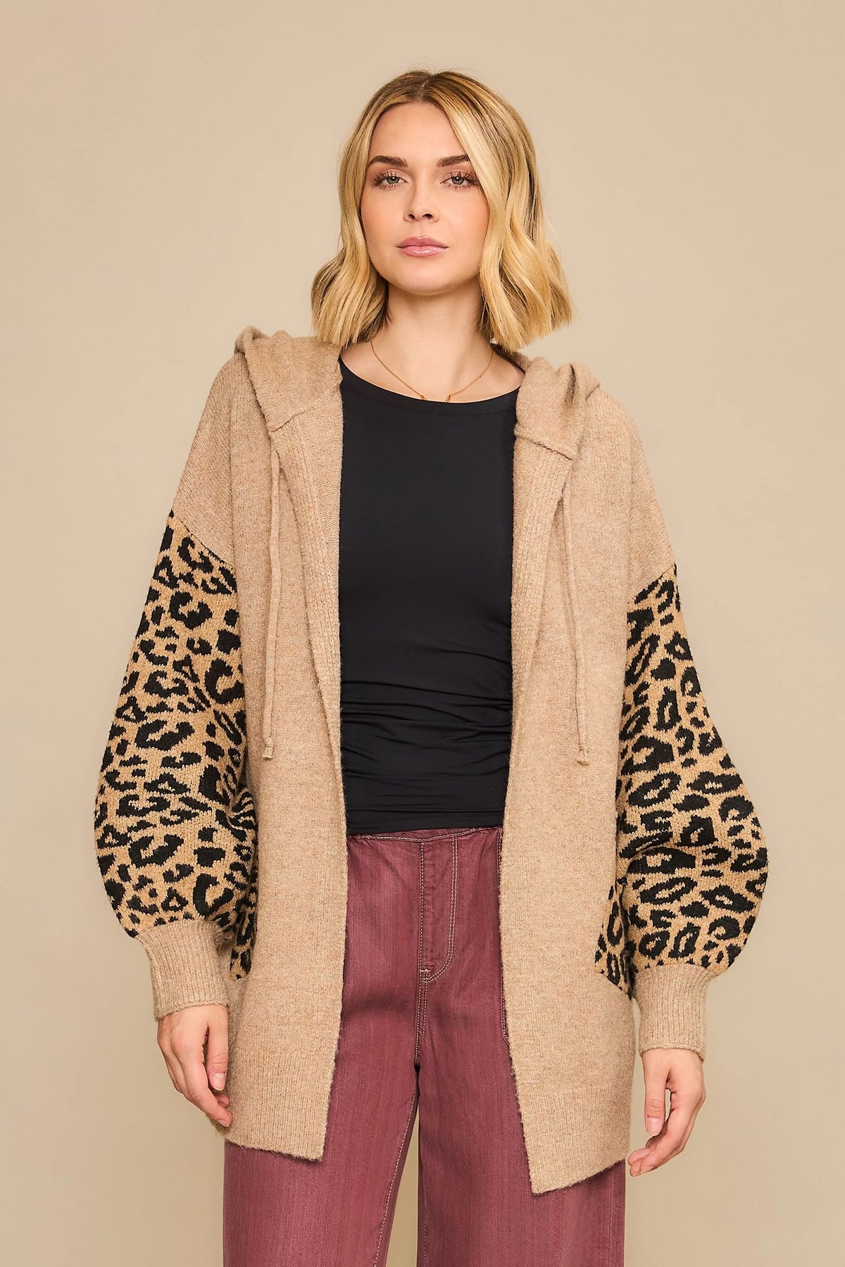 Hooded Leopard Print Cardigan