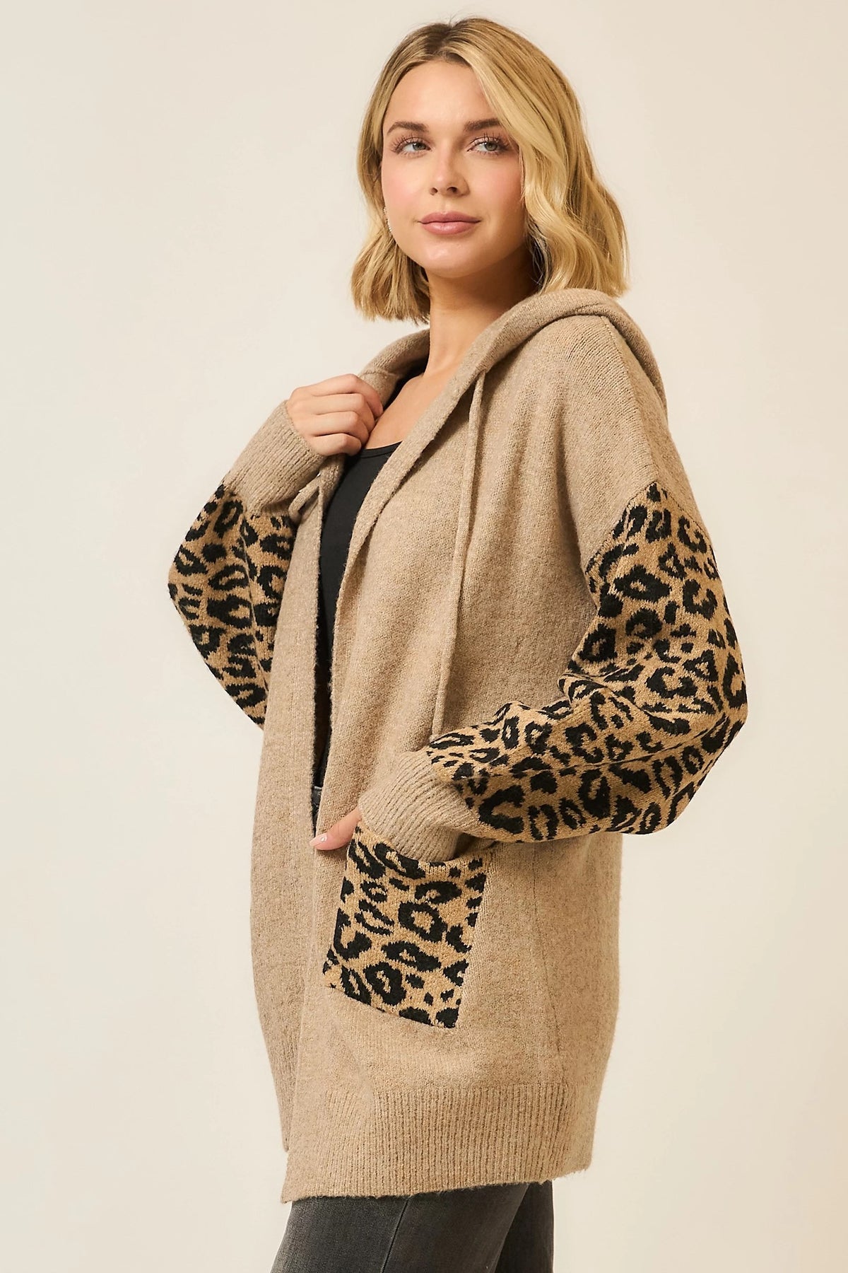 Hooded Leopard Print Cardigan