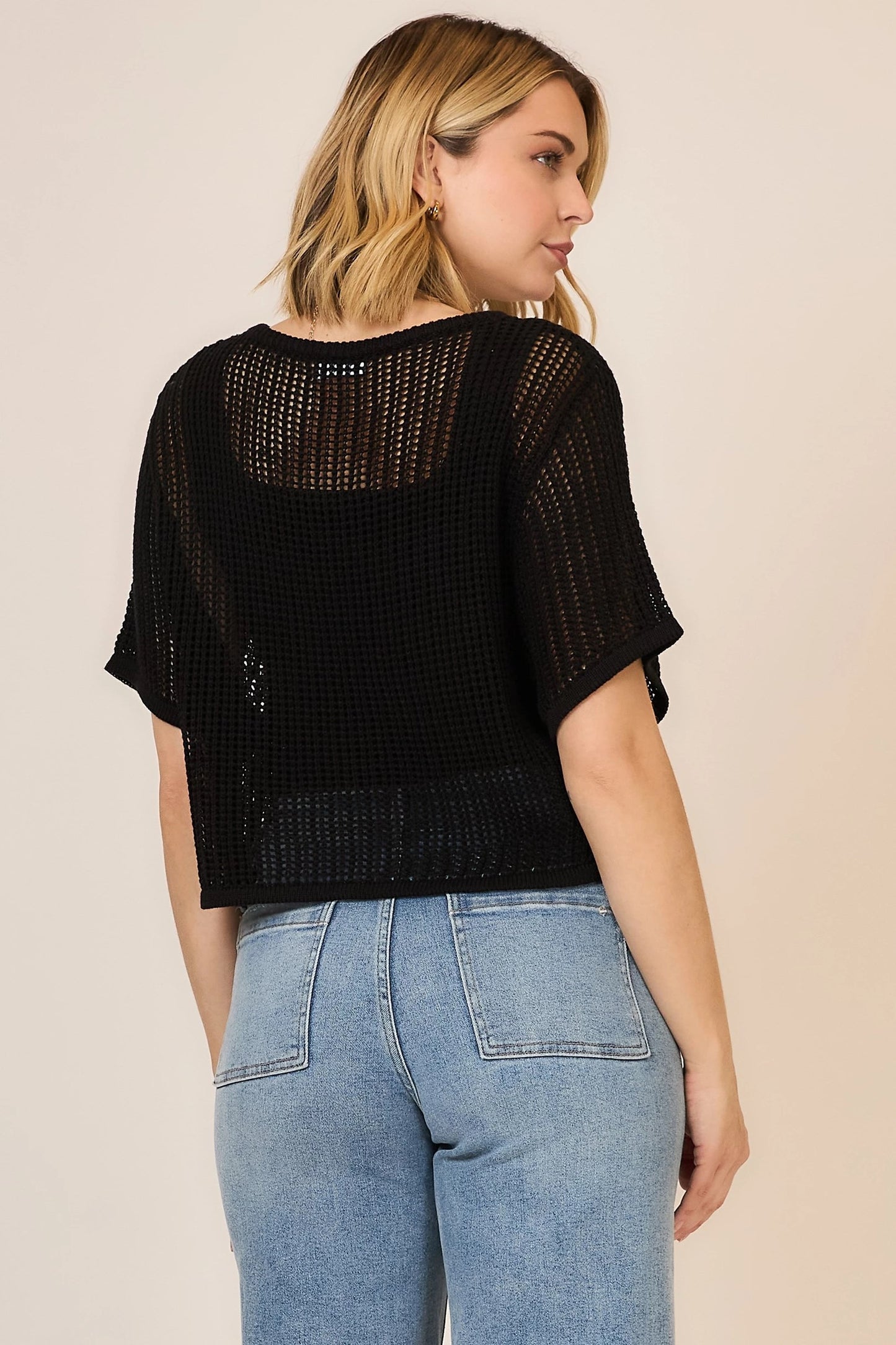 Open Knit Half Sleeve Top