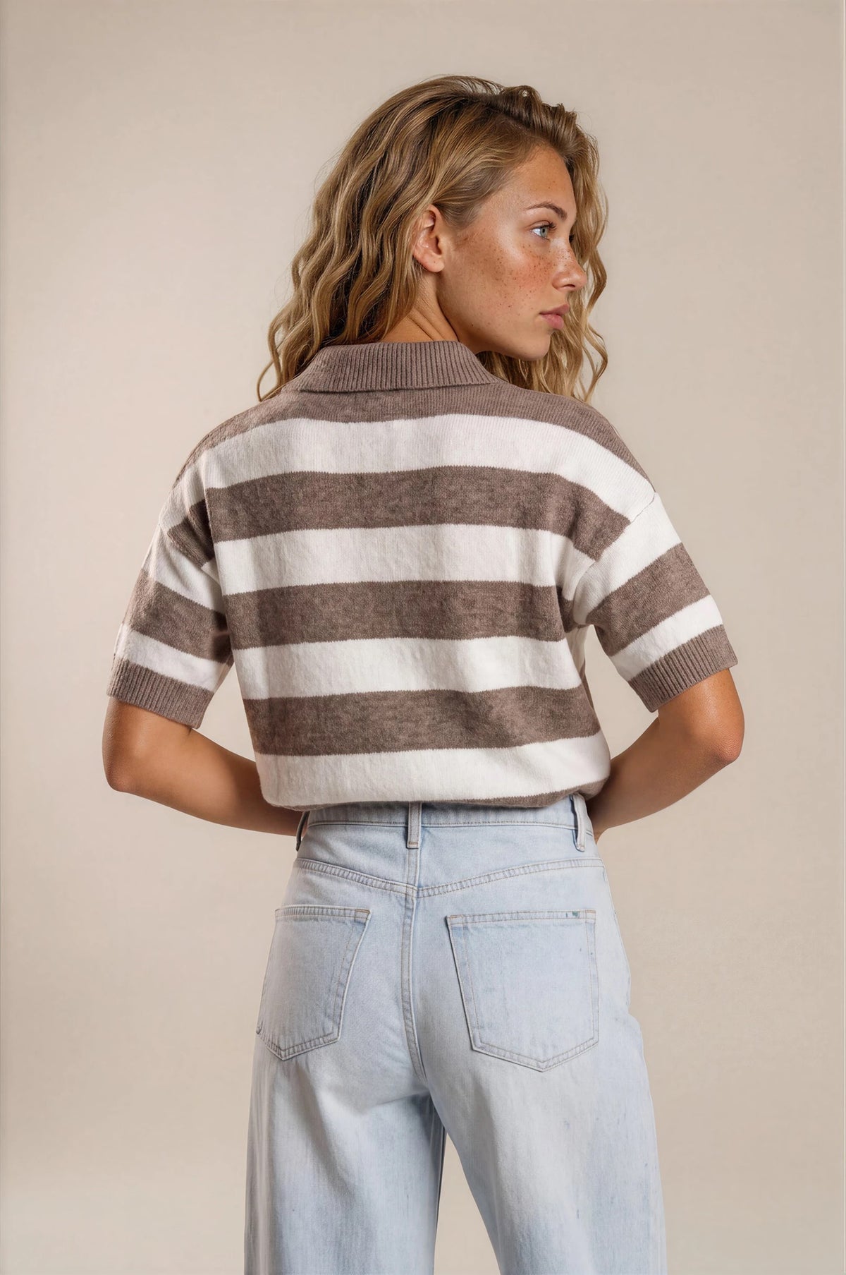 Striped Knit Short Sleeve Sweater
