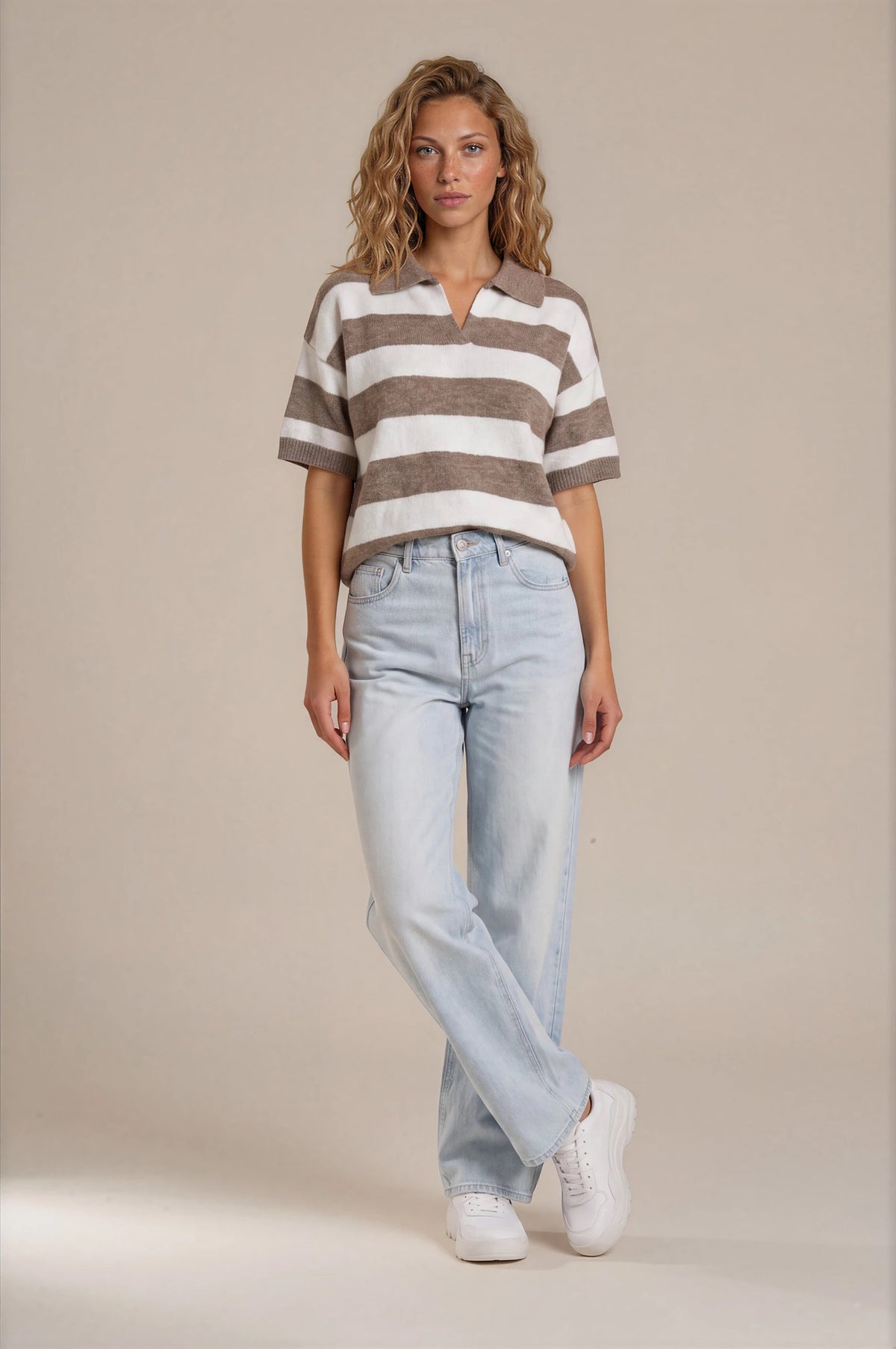 Striped Knit Short Sleeve Sweater
