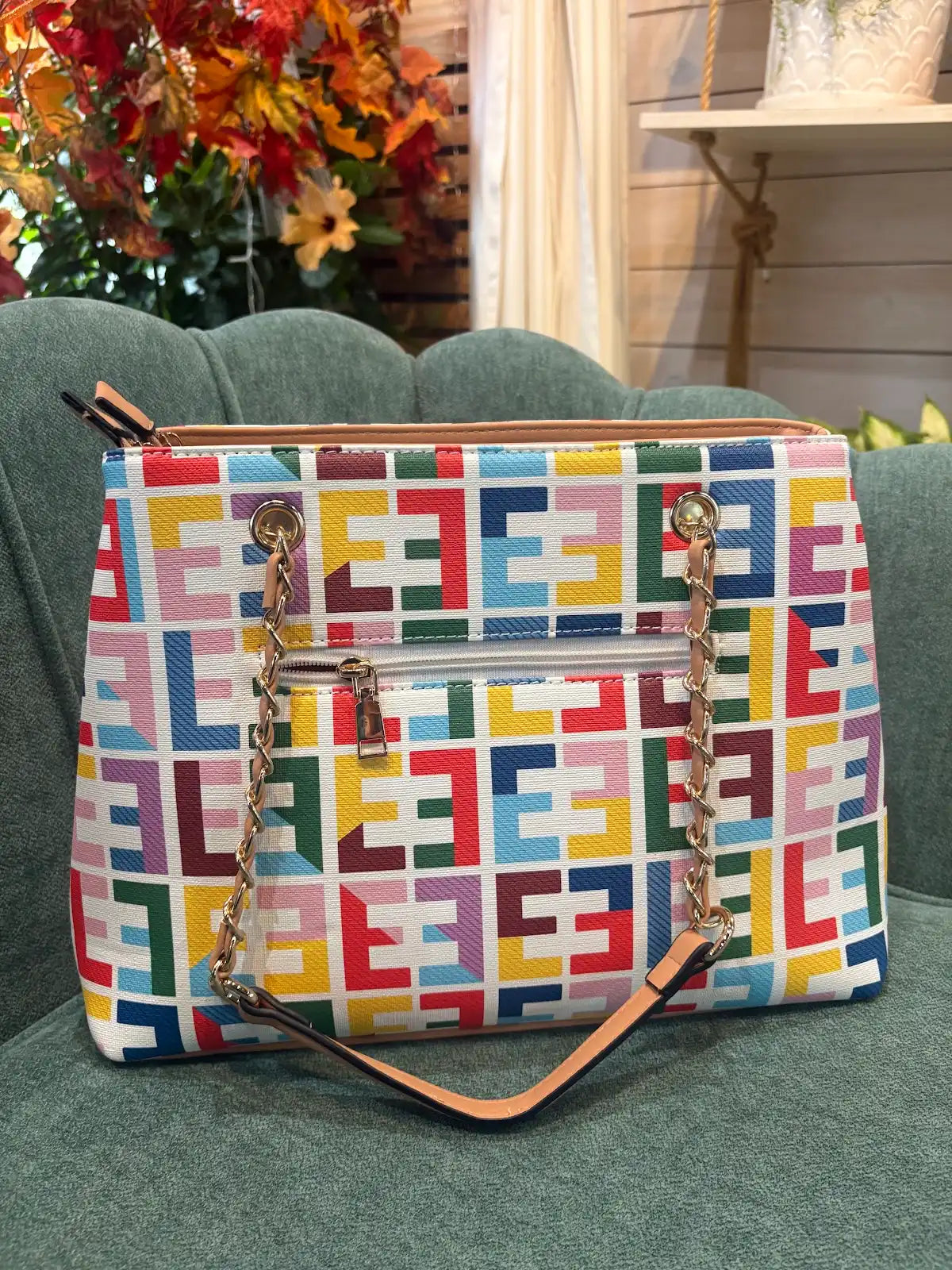 Geometric Print Tote Bag