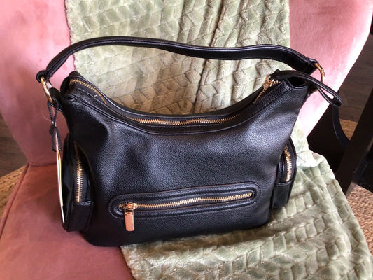 Tri-Zipper Shoulder Bag