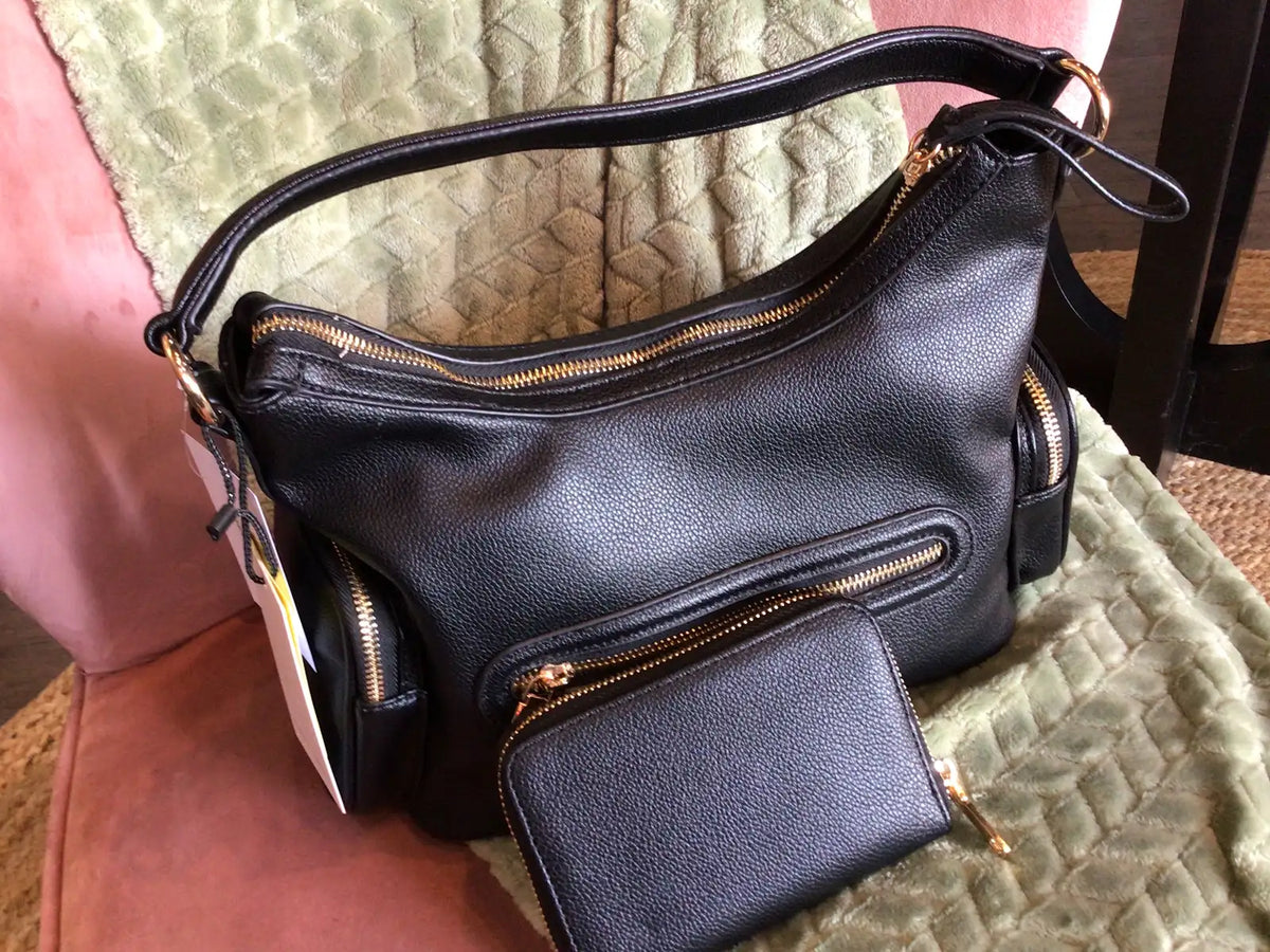 Tri-Zipper Shoulder Bag