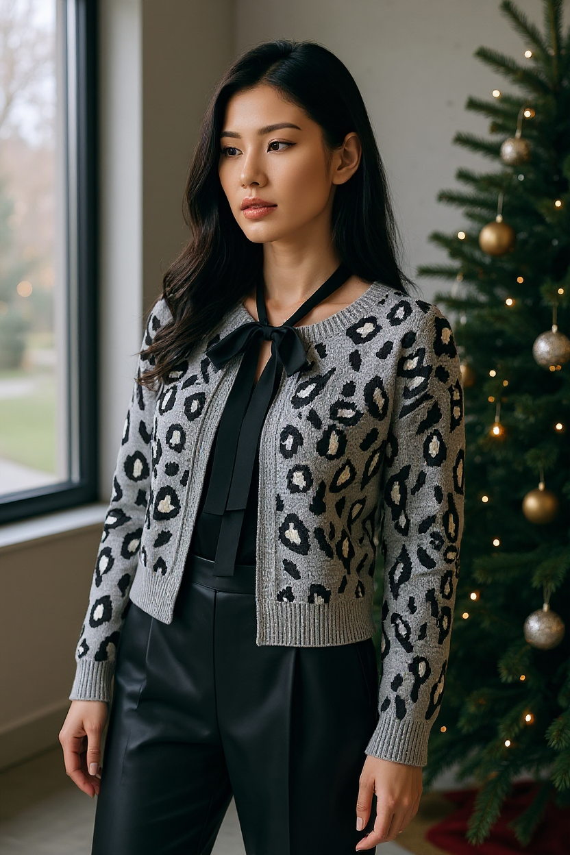 Front Bow Leopard sweater