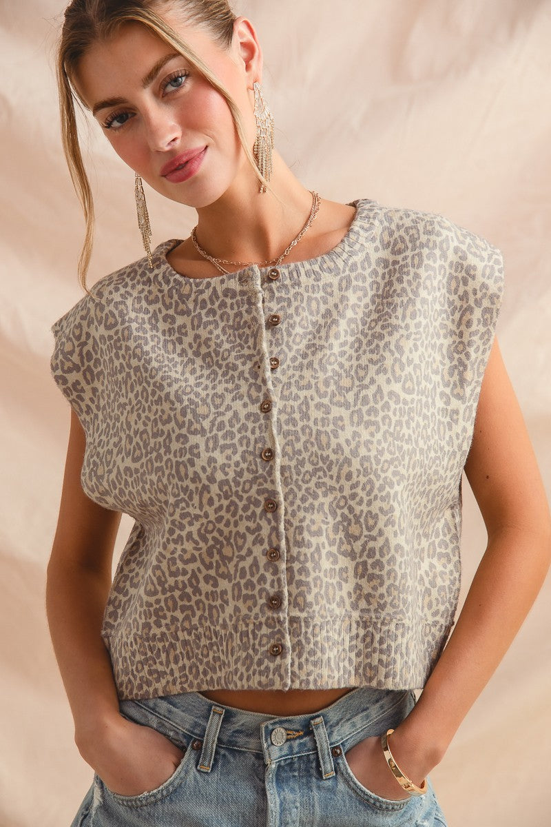 Leopard front button vest