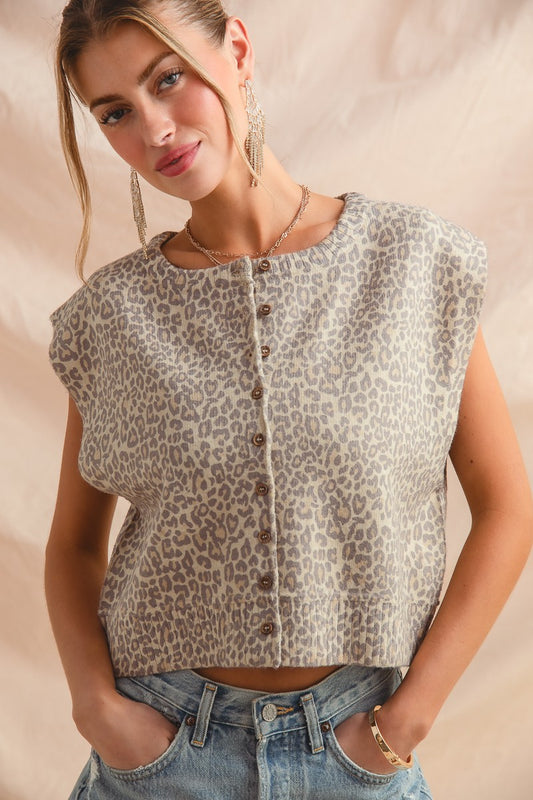 Leopard front button vest