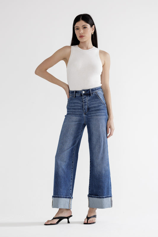 super high rise cuffed denim jeans